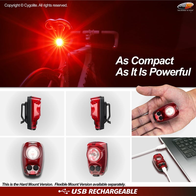 Cygolite Hotshot Proâ€“ 200 Lumen Bike Tail Light [HARD MOUNT VERSION]â€“ 6 Night & Daytime Modesâ€“ User Adjustable Flash Speeds- Compact Designâ€“ IP64 Water Resistantâ€“ USB Rechargeableâ€“Great for Busy Roads - Image 5